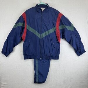 Vintage Pro Gear Tracksuit Mens Medium Blue Nylon Windbreaker Jacket Pants 90s